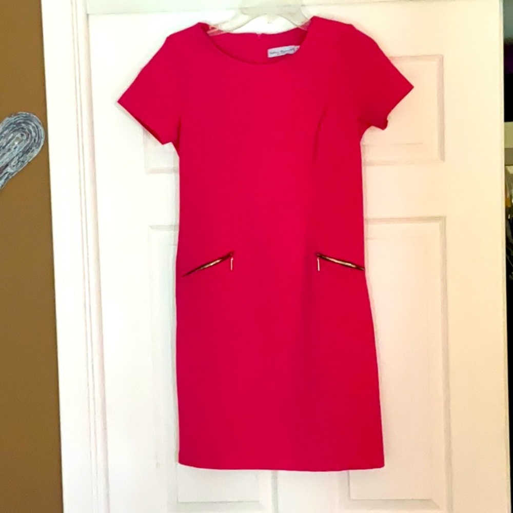 Sabrina Díamante hot pink, cap sleeve gold zipper, mini dress good condition